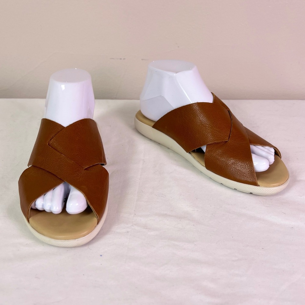 Marc Joseph New York Collins Ave Sandals 7.5 Brown Leather Crisscross Slides